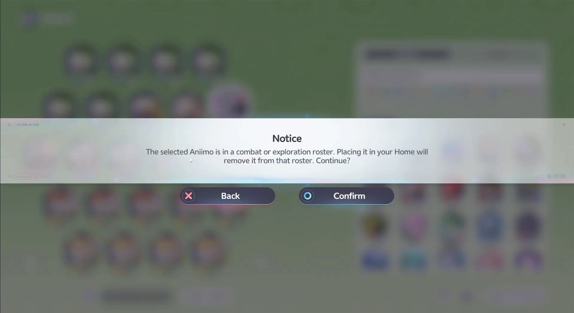 Aniimo Homeland assignment screen warning that a worker leaves its active field roster