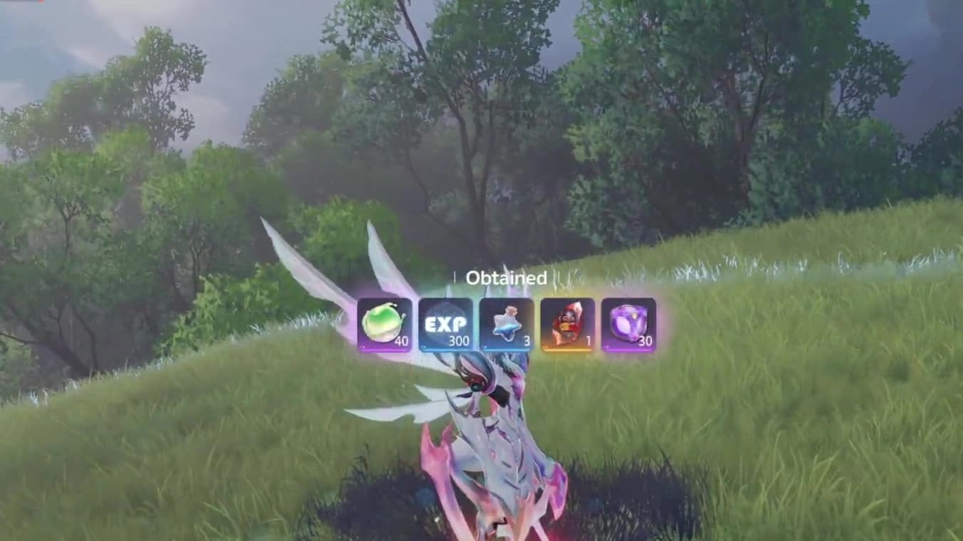 A twined Aniimo stands in a green field while a Pathfinder Challenge reward row shows Safaris among the items obtained