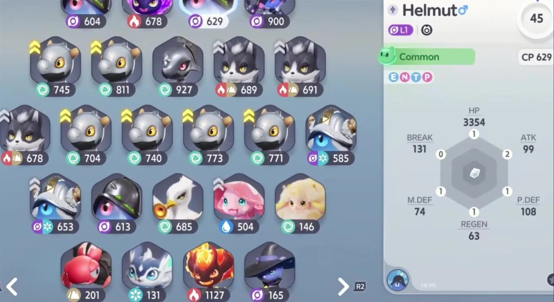 A Common Helmut selected in the Collection with low starting values across all six Potential attributes